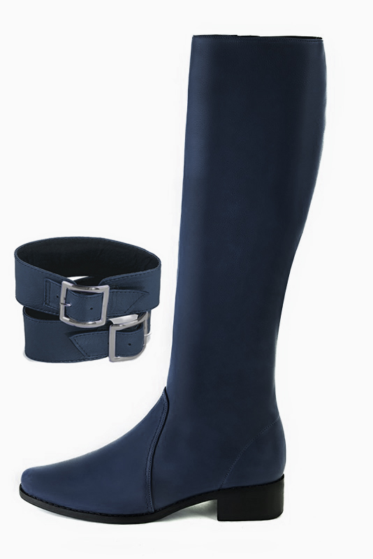 Navy blue women's calf bracelets, to wear over boots. Top view - Florence KOOIJMAN